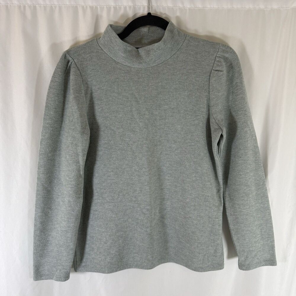 Madewell Sweater Women's Small Grey Ribbed Turtleneck Cotton Blend Pullover